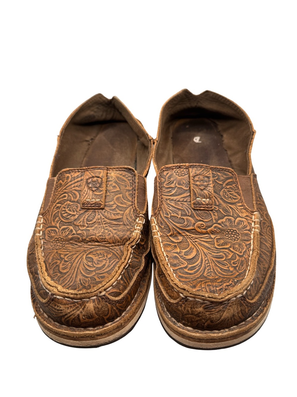 Ariat Women’s US 10B Brown Floral Tooled Leather Slip-On Loafers